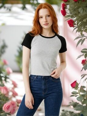 Black & Light Gray Raglan Short-Sleeve Tee